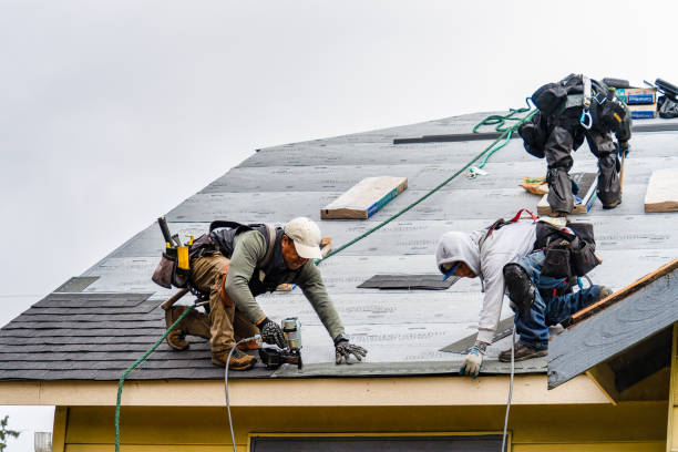 Professional Roofing technician working in New London, IA